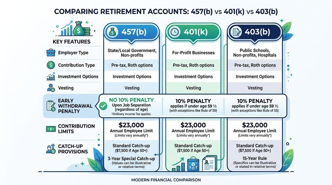 Comparing Retirement Accounts: 457(b) vs 401(k) vs 403(b) Infographic
